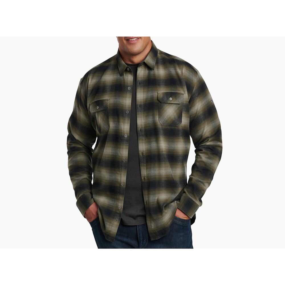 KUHL Dillingr Men’s Long Sleeve Flannel Dark Green/Black Size Large